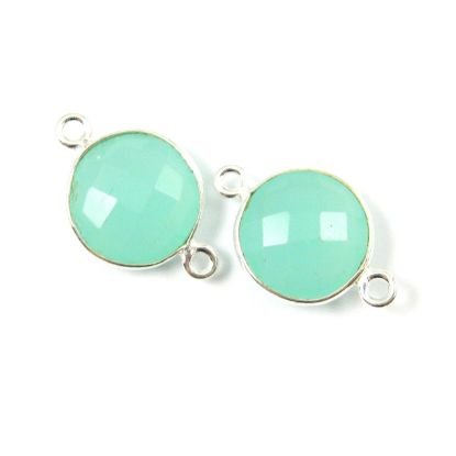 Wholesale Sterling Silver Peru Chalcedony Coin Bezel Gemstone Connector Links, Wholesale Gemstone Charms and Pendants for Jewelry Making