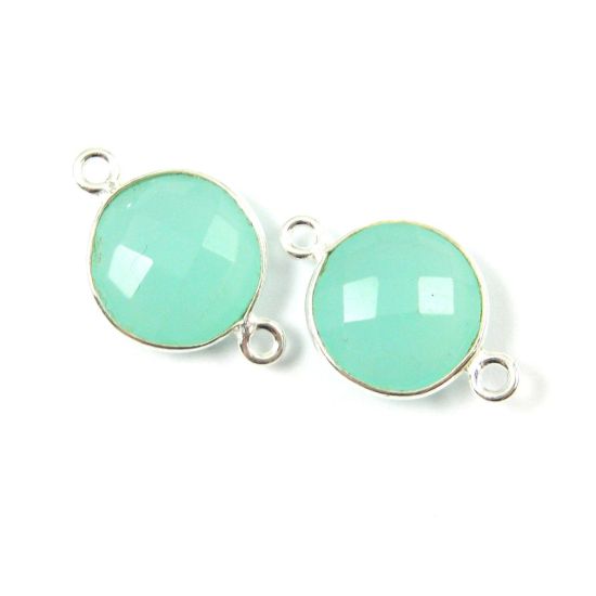Wholesale Sterling Silver Peru Chalcedony Coin Bezel Gemstone Connector Links, Wholesale Gemstone Charms and Pendants for Jewelry Making
