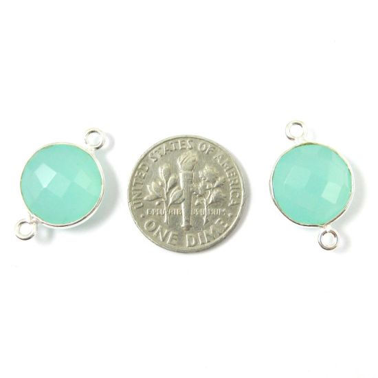 Wholesale Sterling Silver Peru Chalcedony Coin Bezel Gemstone Connector Links, Wholesale Gemstone Charms and Pendants for Jewelry Making