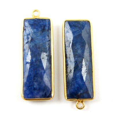 Wholesale Gold plated Sterling Silver Rectangle Bezel Blue Sapphire Dyed Gemstone Pendant, Wholesale Gemstone Pendants for Jewelry Making