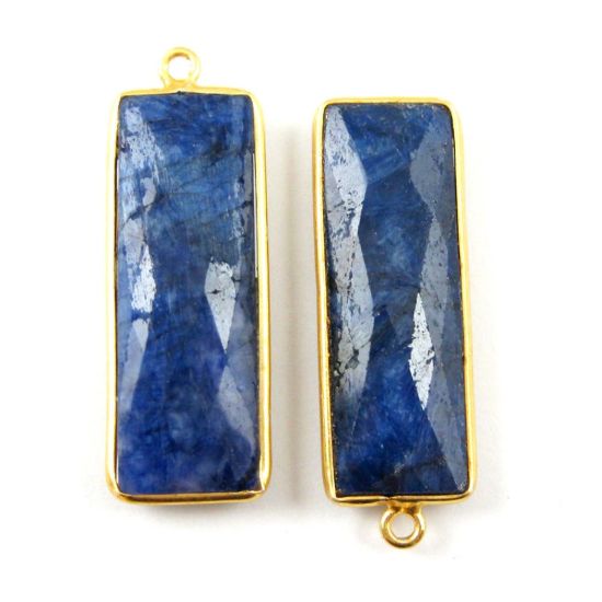 Wholesale Gold plated Sterling Silver Rectangle Bezel Blue Sapphire Dyed Gemstone Pendant, Wholesale Gemstone Pendants for Jewelry Making