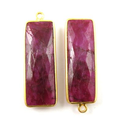 Wholesale Gold plated Sterling Silver Rectangle Bezel Ruby Dyed Gemstone Pendant, Wholesale Gemstone Pendants for Jewelry Making
