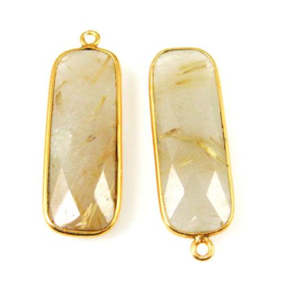 Wholesale Gold plated Sterling Silver Rectangle Bezel Gold Rutilated Quartz Gemstone Pendant, Wholesale Gemstone Pendants for Jewelry Making