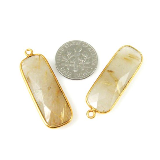 Wholesale Gold plated Sterling Silver Rectangle Bezel Gold Rutilated Quartz Gemstone Pendant, Wholesale Gemstone Pendants for Jewelry Making