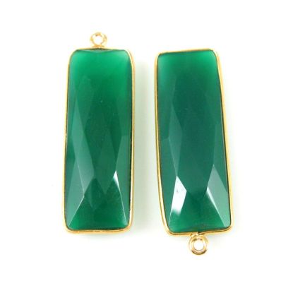 Wholesale Gold plated Sterling Silver Rectangle Bezel Green Onyx Gemstone Pendant, Wholesale Gemstone Pendants for Jewelry Making