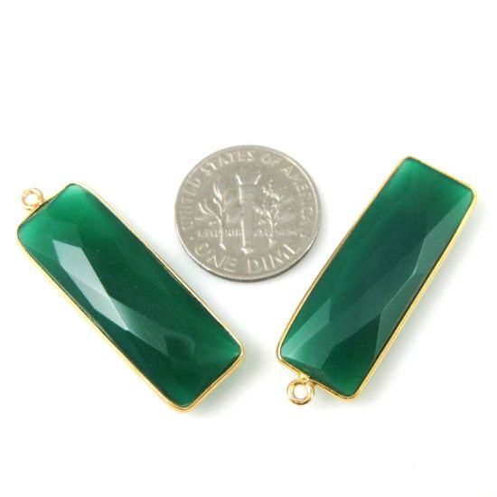 Wholesale Gold plated Sterling Silver Rectangle Bezel Green Onyx Gemstone Pendant, Wholesale Gemstone Pendants for Jewelry Making