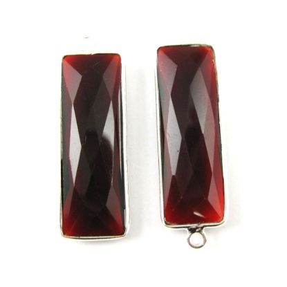 Wholesale Sterling Silver Bezel Charm Pendant - 34x11mm Elongated Rectangle Shape - Garnet Quartz - January Birthstone