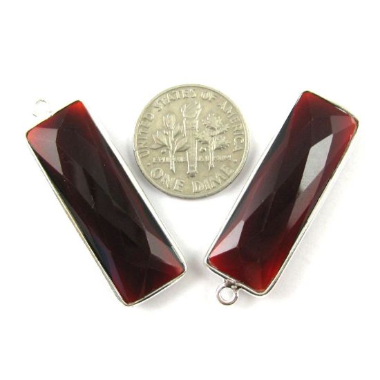 Wholesale Sterling Silver Bezel Charm Pendant - 34x11mm Elongated Rectangle Shape - Garnet Quartz - January Birthstone