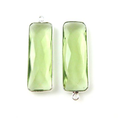 Wholesale Sterling Silver Bezel Charm Pendant - 34x11mm Elongated Rectangle Shape - Green Amethyst Quartz