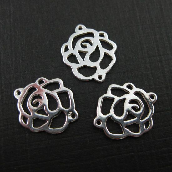 Wholesale Sterling Silver Rose Connector Charm, Charm and Pendants for Jewelry Making, Wholesale Findings