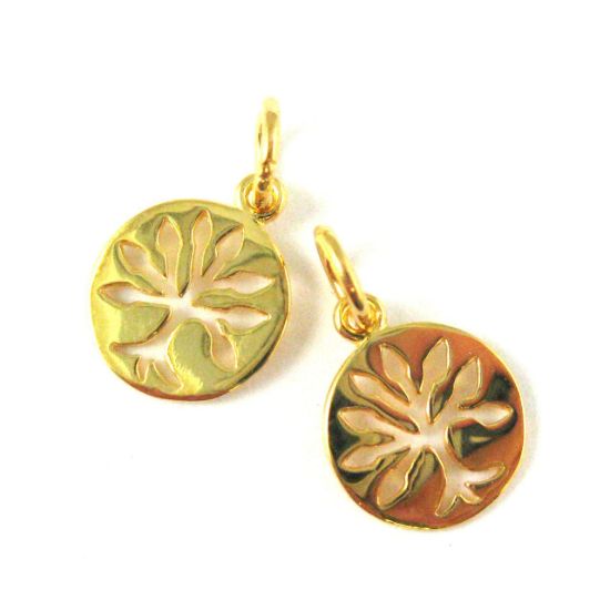 Wholesale 22K Gold Over 925 Sterling Silver Tiny Tree of Life Coin Charm - 9mm (1 pc)