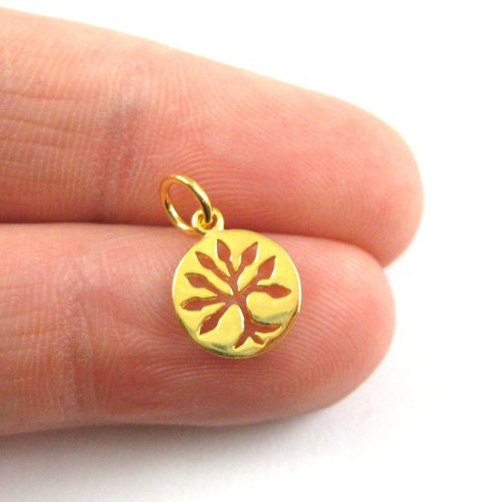 Wholesale 22K Gold Over 925 Sterling Silver Tiny Tree of Life Coin Charm - 9mm (1 pc)