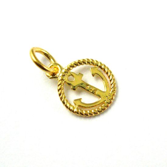 Wholesale 22K Gold Over 925 Sterling Silver Round Rope and Anchor Nautical Charm - 8mm (1 pc)