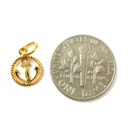 Wholesale 22K Gold Over 925 Sterling Silver Round Rope and Anchor Nautical Charm - 8mm (1 pc)