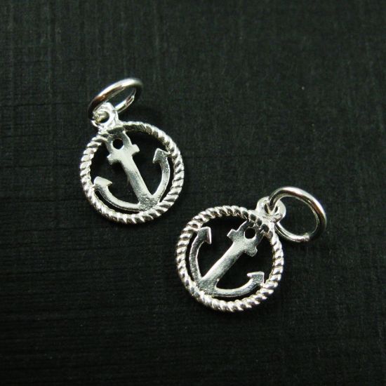 Wholesale Sterling Silver Anchor and Rope Round Charm, Charms and Pendants for Jewelry Making, Wholesale Findings