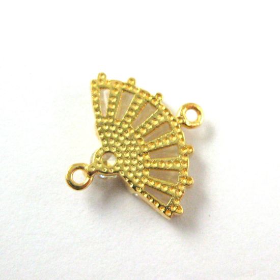 Wholesale 22K Gold Over 925 Sterling Silver CZ Stone Oriental Hand Fan Connector Link - 13mm (1 pc)