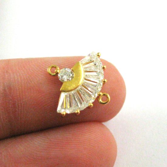 Wholesale 22K Gold Over 925 Sterling Silver CZ Stone Oriental Hand Fan Connector Link - 13mm (1 pc)