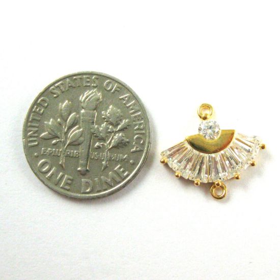 Wholesale 22K Gold Over 925 Sterling Silver CZ Stone Oriental Hand Fan Connector Link - 13mm (1 pc)