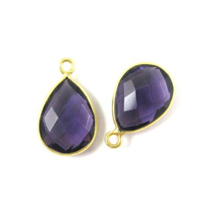 Wholesale Gold plated Sterling Silver Small Teardrop Bezel Amethyst Quartz Gemstone Pendant, Wholesale Gemstone Pendants for Jewelry Making