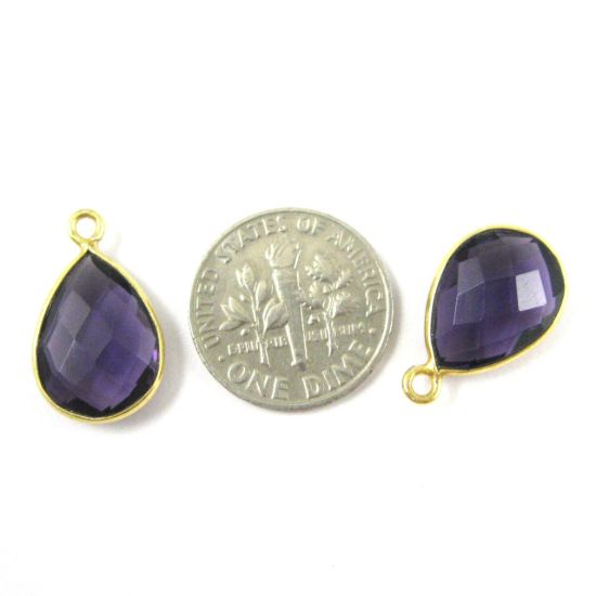 Wholesale Gold plated Sterling Silver Small Teardrop Bezel Amethyst Quartz Gemstone Pendant, Wholesale Gemstone Pendants for Jewelry Making