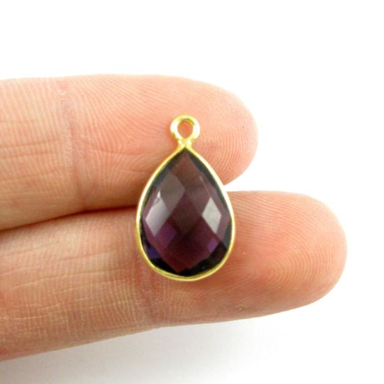 Wholesale Gold plated Sterling Silver Small Teardrop Bezel Amethyst Quartz Gemstone Pendant, Wholesale Gemstone Pendants for Jewelry Making