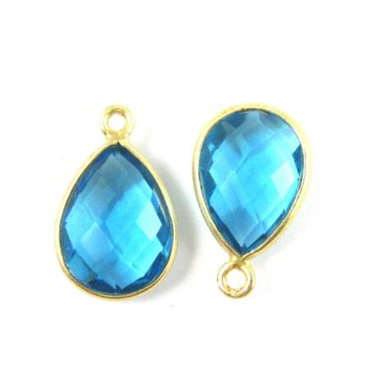 Wholesale Gold plated Sterling Silver Small Teardrop Bezel Blue Topaz Quartz Gemstone Pendant, Wholesale Gemstone Pendants for Jewelry Making