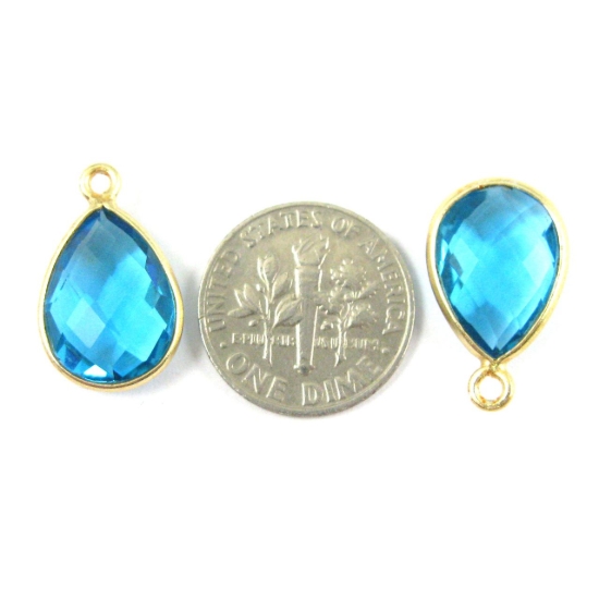 Wholesale Gold plated Sterling Silver Small Teardrop Bezel Blue Topaz Quartz Gemstone Pendant, Wholesale Gemstone Pendants for Jewelry Making