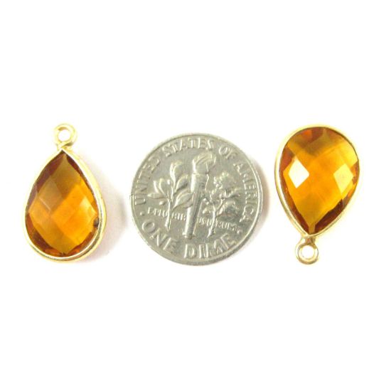 Wholesale Gold plated Sterling Silver Small Teardrop Bezel Citrine Quartz Gemstone Pendant, Wholesale Gemstone Pendants for Jewelry Making