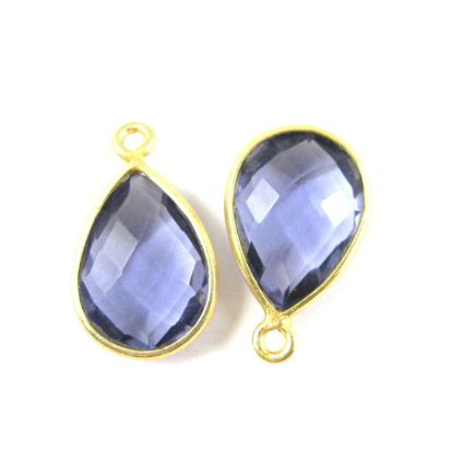 Wholesale Gold plated Sterling Silver Small Teardrop Bezel Iolite Quartz Gemstone Pendant, Wholesale Gemstone Pendants for Jewelry Making