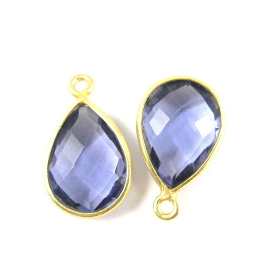 Wholesale Gold plated Sterling Silver Small Teardrop Bezel Iolite Quartz Gemstone Pendant, Wholesale Gemstone Pendants for Jewelry Making