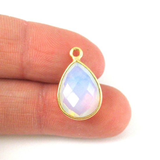 Wholesale Gold plated Sterling Silver Small Teardrop Bezel Opalite Quartz Gemstone Pendant, Wholesale Gemstone Pendants for Jewelry Making