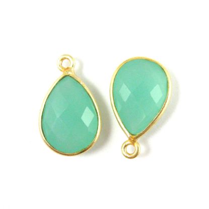 Wholesale Gold plated Sterling Silver Small Teardrop Bezel Peru Chalcedony Gemstone Pendant, Wholesale Gemstone Pendants for Jewelry Making