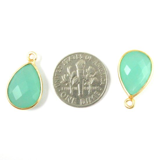 Wholesale Gold plated Sterling Silver Small Teardrop Bezel Peru Chalcedony Gemstone Pendant, Wholesale Gemstone Pendants for Jewelry Making