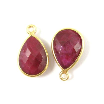 Wholesale Gold plated Sterling Silver Small Teardrop Bezel Ruby Dyed Gemstone Pendant, Wholesale Gemstone Pendants for Jewelry Making