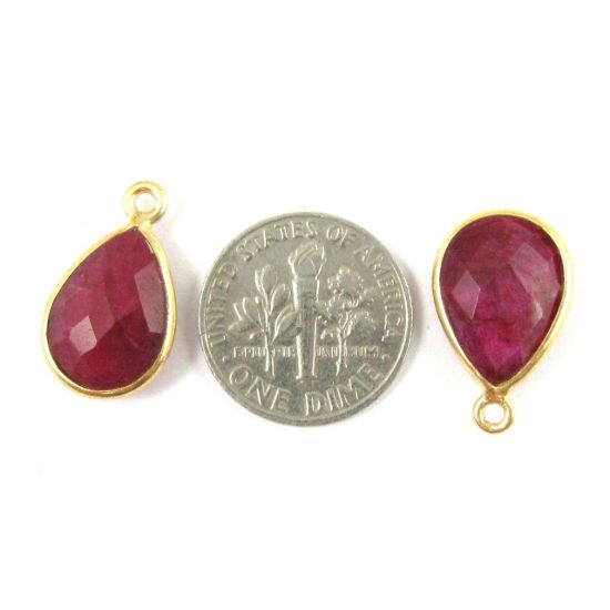 Wholesale Gold plated Sterling Silver Small Teardrop Bezel Ruby Dyed Gemstone Pendant, Wholesale Gemstone Pendants for Jewelry Making