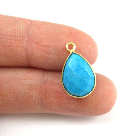 Wholesale Gold plated Sterling Silver Small Teardrop Bezel Turquoise Gemstone Pendant, Wholesale Gemstone Pendants for Jewelry Making