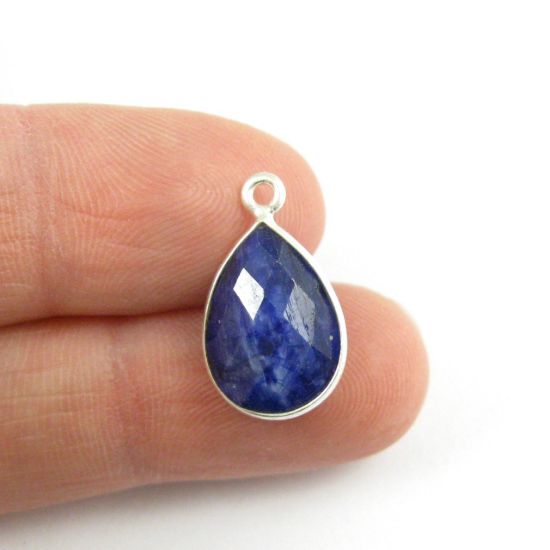 Wholesale Bezel Gemstone Pendant -Sterling Silver Bezel Gemstone 10x14mm Faceted Small Teardrop - Blue Sapphire Dyed