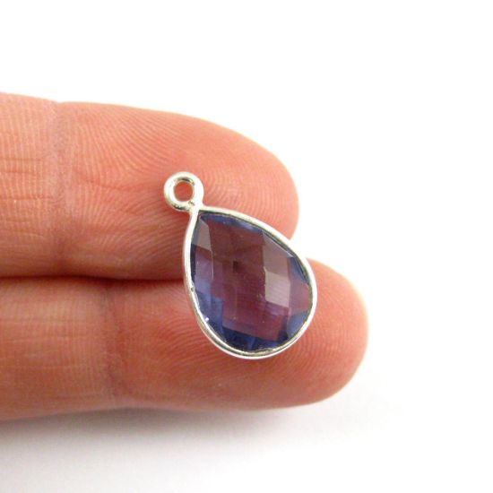 Wholesale Bezel Gemstone Pendant -Sterling Silver Bezel Gemstone 10x14mm Faceted Small Teardrop - Iolite Quartz