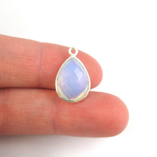 Wholesale Bezel Gemstone Pendant -Sterling Silver Bezel Gemstone 10x14mm Faceted Small Teardrop - Opalite Quartz -October Birthstone
