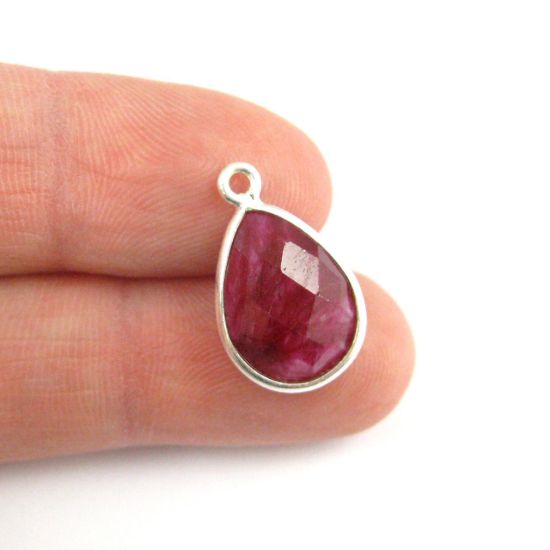 Wholesale Bezel Gemstone Pendant -Sterling Silver Bezel Gemstone 10x14mm Faceted Small Teardrop - Ruby Dyed - July Birthstone