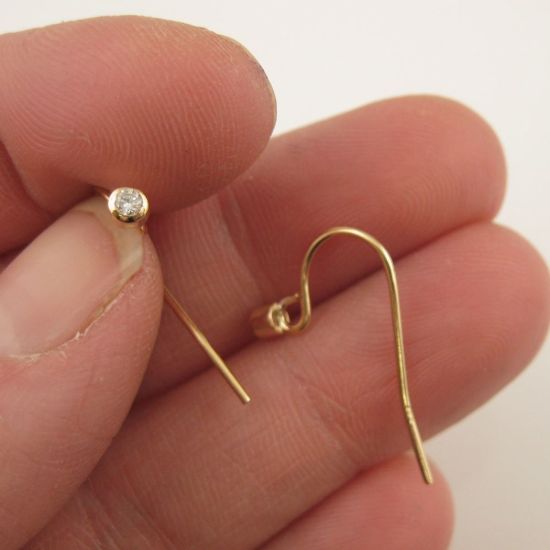 Wholesale Gold plated Sterling Silver Fancy Fishhook with CZ Stone Cup for Jewelry Making, Wholesale Earwire and Findings