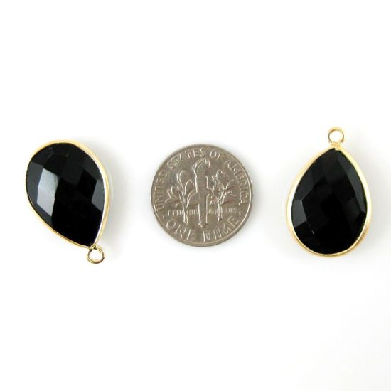 Wholesale Gold plated Sterling Silver Teardrop Bezel Black Onyx Gemstone Pendant, Wholesale Gemstone Pendants for Jewelry Making