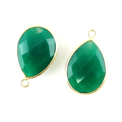 Wholesale Gold plated Sterling Silver Teardrop Bezel Green Onyx Gemstone Pendant, Wholesale Gemstone Pendants for Jewelry Making