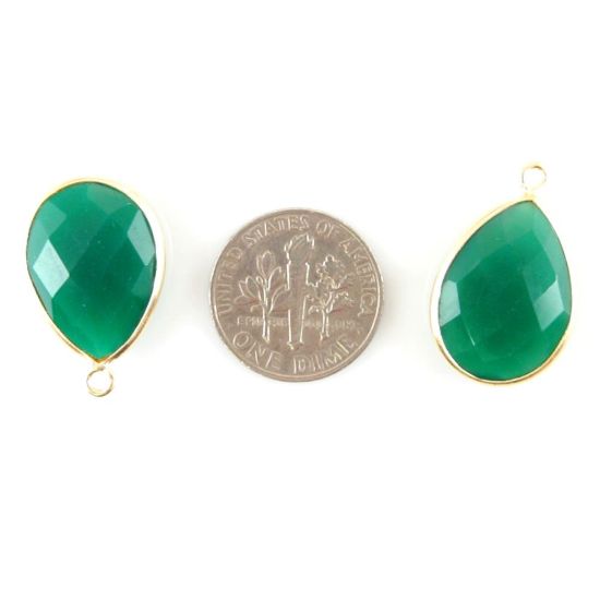 Wholesale Gold plated Sterling Silver Teardrop Bezel Green Onyx Gemstone Pendant, Wholesale Gemstone Pendants for Jewelry Making