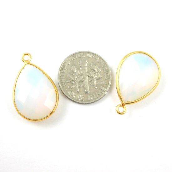 Wholesale Gold plated Sterling Silver Teardrop Opalite Quartz Bezel Gemstone Pendant, Wholesale Gemstone Pendants for Jewelry Making