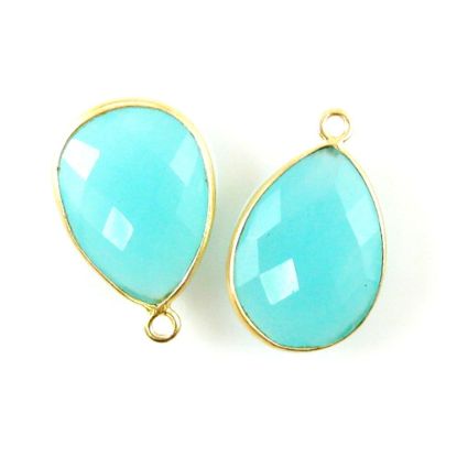 Wholesale Gold plated Sterling Silver Teardrop Bezel Peru Chalcedony Gemstone Pendant, Wholesale Gemstone Pendants for Jewelry Making
