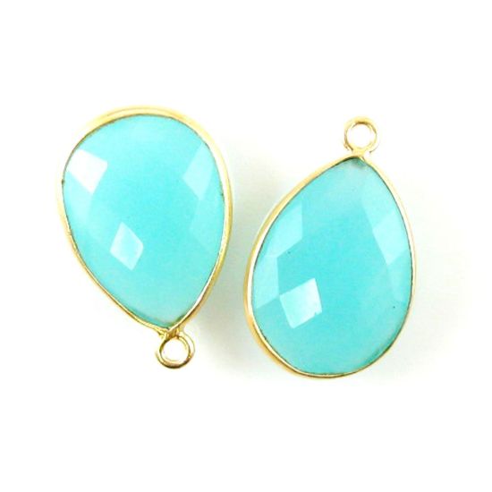 Wholesale Gold plated Sterling Silver Teardrop Bezel Peru Chalcedony Gemstone Pendant, Wholesale Gemstone Pendants for Jewelry Making