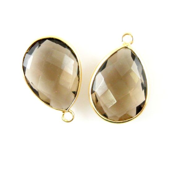 Wholesale Gold plated Sterling Silver Teardrop Bezel Smokey Quartz Gemstone Pendant, Wholesale Gemstone Pendants for Jewelry Making