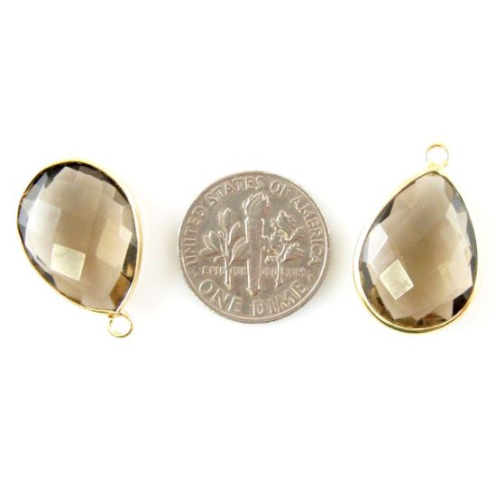 Wholesale Gold plated Sterling Silver Teardrop Bezel Smokey Quartz Gemstone Pendant, Wholesale Gemstone Pendants for Jewelry Making