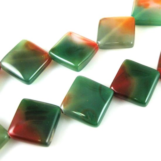 Wholesale Green and Orange Smooth Square Agate Beads (Sold Per Strand)